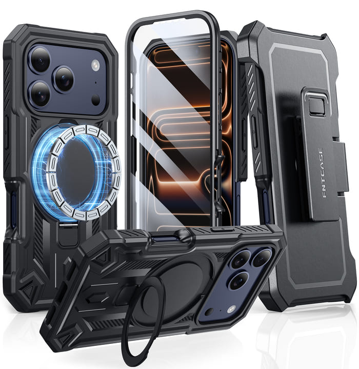 OnePlus 11 Case With 2 Screen Protectors - 360° Rotating Ring Stand & Military-Grade Drop Protection, Black