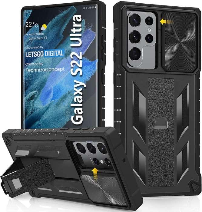 Samsung S24 Ultra Shockproof Armor Back Cover With Invisible Stand - Black