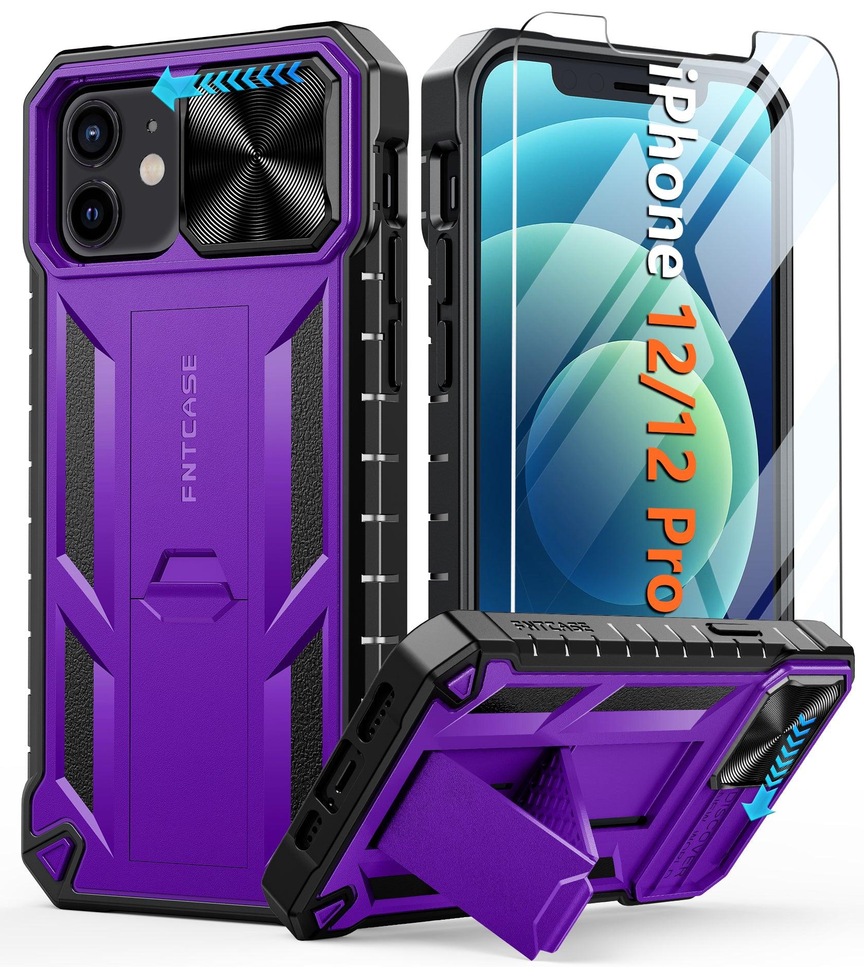 iPhone 12/12 Pro Military Grade Shockproof Protection Mobile Case Matte Textured Rugged TPU Shell with Kickstand and Slidable Camera Cover - FNTCASE OFFICIAL