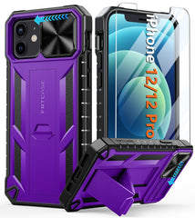 iPhone 12/12 Pro Military Grade Shockproof Protection Mobile Case Matte Textured Rugged TPU Shell with Kickstand and Slidable Camera Cover - FNTCASE OFFICIAL