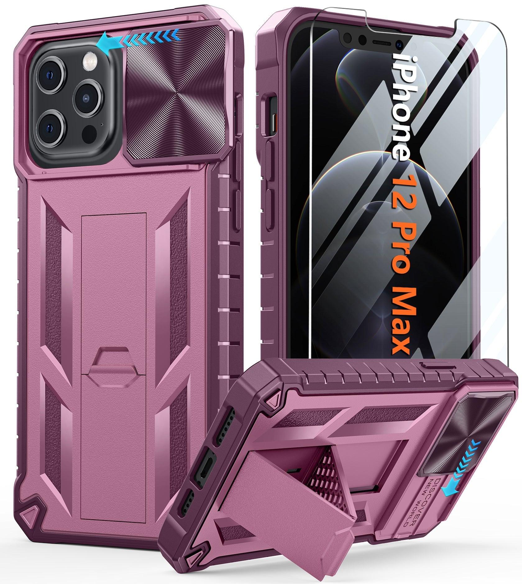 iPhone 12 Pro Max Case: Rugged Military Grade Drop Proof Protection Phone Cover with Slidable Camera Lens Cover and Kickstand - FNTCASE OFFICIAL