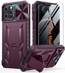iPhone 12 Pro Max Case: Rugged Military Grade Drop Proof Protection Phone Cover with Slidable Camera Lens Cover and Kickstand - FNTCASE OFFICIAL