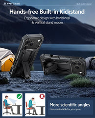 FNTCASE For iPhone 17 Pro Max 6.9 inch Phone Case: Military Grade Shockproof with Built-in Screen Protector and Kickstand