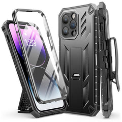 iPhone 14 Pro Max 6.7 inches TPU Bumper Matte Textured Phone Cover with Built-in Kickstand and Belt Clip Holster