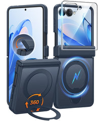 Samsung Galaxy Z Filp 8 Case: 360° Spin Magnetic Stand, MagSafe, Screen Protector, Translucent Matte Military Grade Shockproof Full Hinge Protection