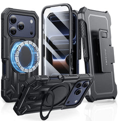 FNTCASE for iPhone 17 Pro Case with Ring Holder Magnetic Kickstand Military Grade Shockproof Protective Rugged Cell Phone Cover with Belt Clip Holster