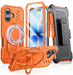 FNTCASE iPhone 17用ケース リングホルダー付き マグネット式キックスタンド ミリタリーグレード 耐衝撃保護 頑丈な携帯電話カバー ベルトクリップホルスター付き