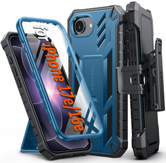 iPhone 17E 16E Phone Case: Rugged Protective Phone Case with Belt Clip Holster and Kickstand
