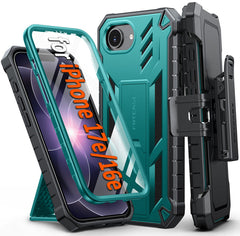 iPhone 17E 16E Phone Case: Rugged Protective Phone Case with Belt Clip Holster and Kickstand