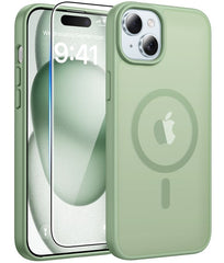 FNTCASE iPhone 15用電話ケース: 磁気充電、耐衝撃、Magsafe対応 - フロストオイルスプレータッチ