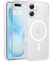 FNTCASE iPhone 16 Plus用ケース: 強力なマグネット式半透明マットスリム耐衝撃保護落下完全保護電話カバー