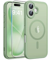 FNTCASE iPhone 16 Plus用ケース: 強力なマグネット式半透明マットスリム耐衝撃保護落下完全保護電話カバー