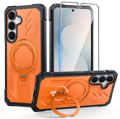 Samsung Galaxy S25 FE Magnetic Rugged Case Featuring Ring Kickstand Military Grade Protection