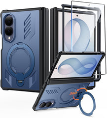 Samsung Galaxy Z Fold 8 with Hinge Protection Magnetic Rugged Case Featuring Ring Kickstand Military Grade Protection