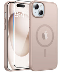 FNTCASE iPhone 15用電話ケース: 磁気充電、耐衝撃、Magsafe対応 - フロストオイルスプレータッチ