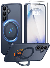 Samsung S26 FE Case: 360° Spin Magnetic Stand, MagSafe, Screen Protector, Translucent Matte Military Grade Shockproof Full Camera Protective Phone Cover