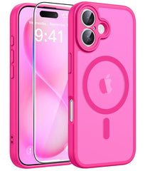 FNTCASE iPhone 16 Plus用ケース: 強力なマグネット式半透明マットスリム耐衝撃保護落下完全保護電話カバー