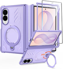 Samsung Galaxy Z Fold 8 with Hinge Protection Magnetic Rugged Case Featuring Ring Kickstand Military Grade Protection