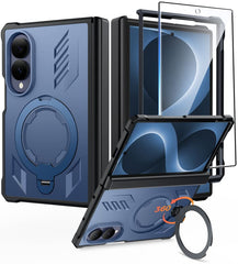 Samsung Galaxy Z Fold 8 with Hinge Protection Magnetic Rugged Case Featuring Ring Kickstand Military Grade Protection