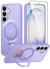 Samsung S26 FE Case: 360° Spin Magnetic Stand, MagSafe, Screen Protector, Translucent Matte Military Grade Shockproof Full Camera Protective Phone Cover