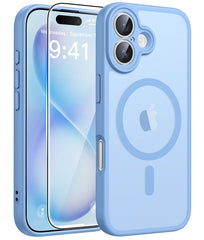 FNTCASE iPhone 16 Plus用ケース: 強力なマグネット式半透明マットスリム耐衝撃保護落下完全保護電話カバー