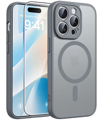 FNTCASE for iPhone 15 Pro Case: Strong Magnetic Translucent Matte Slim Shockproof Protective Drop Protection Phone Cover