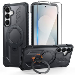 Samsung Galaxy S25 FE Magnetic Rugged Case Featuring Ring Kickstand Military Grade Protection