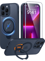 iPhone 13 Pro Max Case: 360° Spin Magnetic Stand, MagSafe, Screen Protector, Translucent Matte Military Grade Shockproof Full Camera Protective Phone Cover