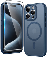 FNTCASE iPhone 15 Pro ケース: 強力なマグネット式半透明マットスリム耐衝撃落下保護電話カバー