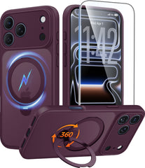 iPhone 18 Pro Max Case: 360° Spin Magnetic Stand, MagSafe, Screen Protector, Translucent Matte Military Grade Shockproof Full Camera Protective Phone Cover