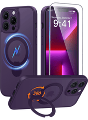 iPhone 13 Pro Case: 360° Spin Magnetic Stand, MagSafe, Screen Protector, Translucent Matte Military Grade Shockproof Full Camera Protective Phone Cover