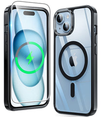 Durchsichtige iPhone 15 Plus-Hülle: magnetisches Aufladen, vergilbungsfrei, stoßfest, Magsafe-Unterstützung 