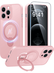 iPhone 12 Pro Max Case: 360° Spin Magnetic Stand, MagSafe, Screen Protector, Translucent Matte Military Grade Shockproof Full Camera Protective Phone Cover