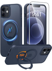 iPhone 12/12 Pro Case: 360° Spin Magnetic Stand, MagSafe, Screen Protector, Translucent Matte Military Grade Shockproof Full Camera Protective Phone Cover
