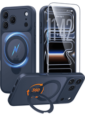 iPhone 17 Pro Max Case: 360° Spin Magnetic Stand, MagSafe, Screen Protector, Translucent Matte Military Grade Shockproof Full Camera Protective Phone Cover