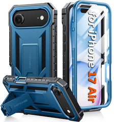 FNTCASE For iPhone 17 Air 6.6 inch Phone Case: Military Grade Shockproof with Built-in Screen Protector and Kickstand