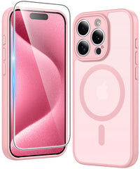 FNTCASE iPhone 15 Pro ケース: 強力なマグネット式半透明マットスリム耐衝撃落下保護電話カバー