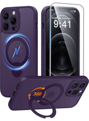 iPhone 12 Pro Max Case: 360° Spin Magnetic Stand, MagSafe, Screen Protector, Translucent Matte Military Grade Shockproof Full Camera Protective Phone Cover