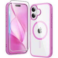 FNTCASE for iPhone 16 Case: Clear Anti Yellowing Magnetic Military Grade Drop Protection Cell Phone Cover - Rugged Shockproof Protective Bumper Transparent