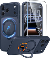 iPhone 18 Pro Max Case: 360° Spin Magnetic Stand, MagSafe, Screen Protector, Translucent Matte Military Grade Shockproof Full Camera Protective Phone Cover