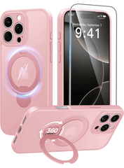 iPhone 16 Pro Case: 360° Spin Magnetic Stand, MagSafe, Screen Protector, Translucent Matte Military Grade Shockproof Full Camera Protective Phone Cover