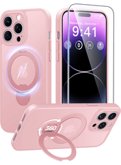 iPhone 14 Pro Max Case: 360° Spin Magnetic Stand, MagSafe, Screen Protector, Translucent Matte Military Grade Shockproof Full Camera Protective Phone Cover