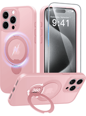 iPhone 15 Pro Case: 360° Spin Magnetic Stand, MagSafe, Screen Protector, Translucent Matte Military Grade Shockproof Full Camera Protective Phone Cover
