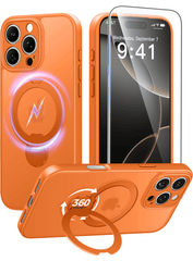 iPhone 16 Pro Max Case: 360° Spin Magnetic Stand, MagSafe, Screen Protector, Translucent Matte Military Grade Shockproof Full Camera Protective Phone Cover