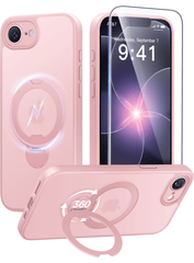 iPhone 17e/16e Case: 360° Spin Magnetic Stand, MagSafe, Screen Protector, Translucent Matte Military Grade Shockproof Full Camera Protective Phone Cover