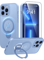iPhone 13 Pro Max Case: 360° Spin Magnetic Stand, MagSafe, Screen Protector, Translucent Matte Military Grade Shockproof Full Camera Protective Phone Cover