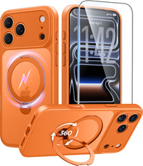 iPhone 18 Pro Max Case: 360° Spin Magnetic Stand, MagSafe, Screen Protector, Translucent Matte Military Grade Shockproof Full Camera Protective Phone Cover