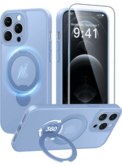 iPhone 12 Pro Max Case: 360° Spin Magnetic Stand, MagSafe, Screen Protector, Translucent Matte Military Grade Shockproof Full Camera Protective Phone Cover