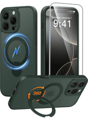 iPhone 16 Pro Case: 360° Spin Magnetic Stand, MagSafe, Screen Protector, Translucent Matte Military Grade Shockproof Full Camera Protective Phone Cover
