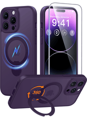 iPhone 14 Pro Max Case: 360° Spin Magnetic Stand, MagSafe, Screen Protector, Translucent Matte Military Grade Shockproof Full Camera Protective Phone Cover